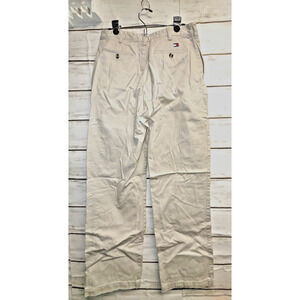 33X33 Tommy Hilfiger Tan Khaki Chino Pants Mens Flat Front Logo Flag Cotton EUC